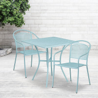 Flash Furniture CO-28SQ-03CHR2-SKY-GG 28" Square Table Set with 2 Round Back Chairs in Blue